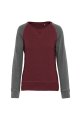 Dames Sweater Bio Tweekleurige Kariban K492 WINEHEATHER-GREYHEATHER